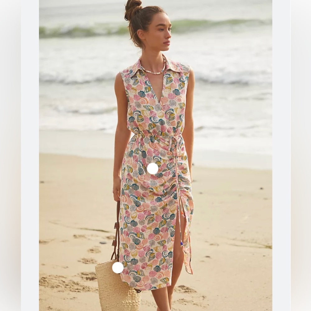 Anthropologie Seashell Linen Blend Midi Dress SZ 1X